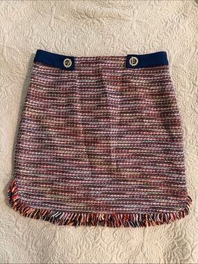 Laundry By Shelli Segal Multicolor Tweed Mini Skirt with Navy Waist Trim